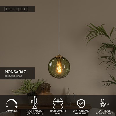 Lucide MONSARAZ - Pendant light - Ø 25 cm - 1xE27 - Green